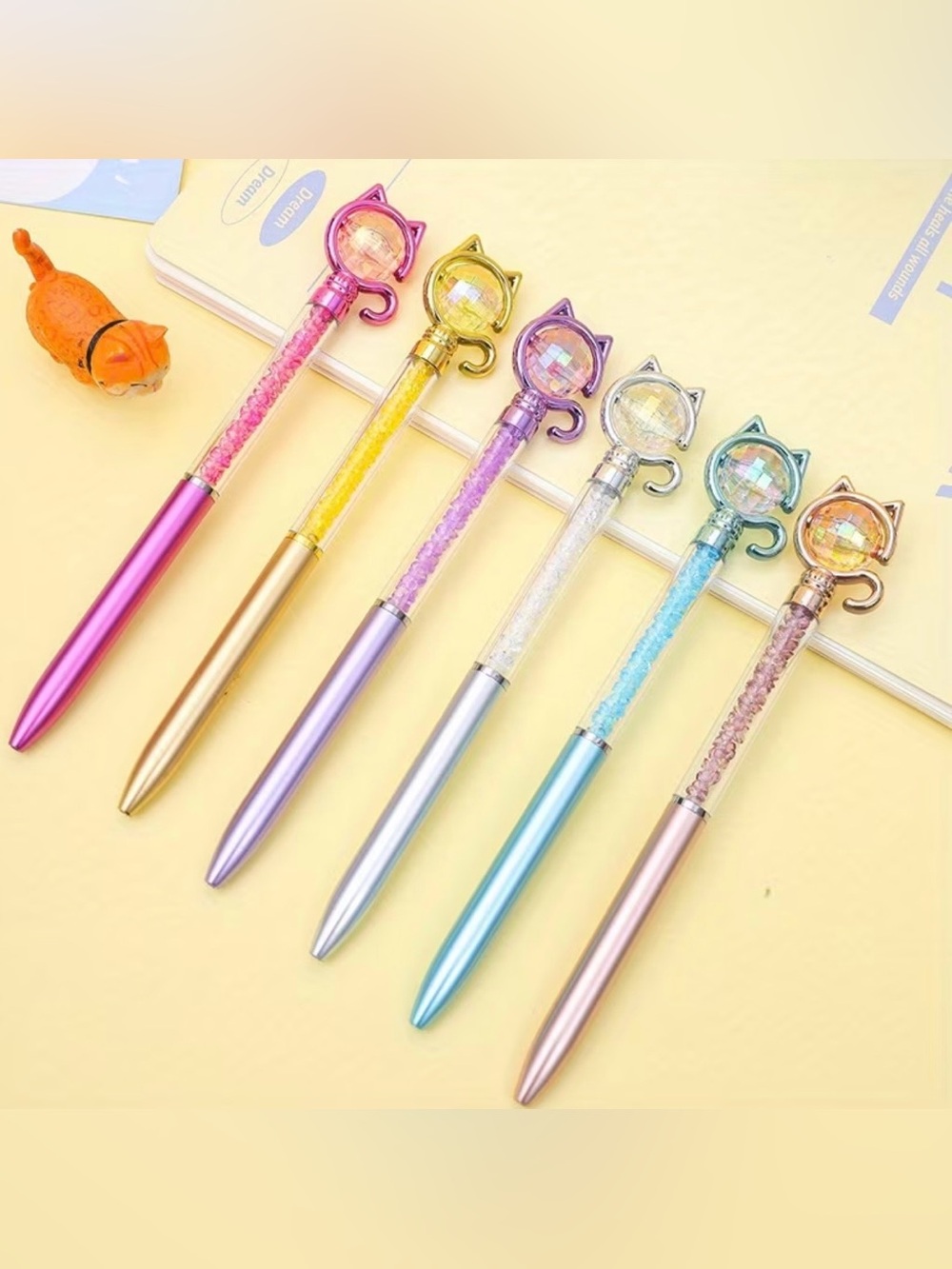 Colorful Rhinestone Cat Pens